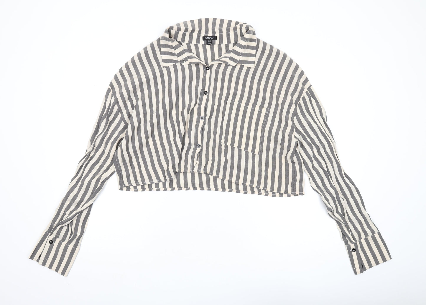 Boohoo Women's Multicoloured Striped Cropped Blouse Size 16
