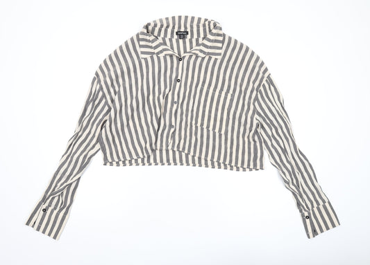 Boohoo Women's Multicoloured Striped Cropped Blouse Size 16
