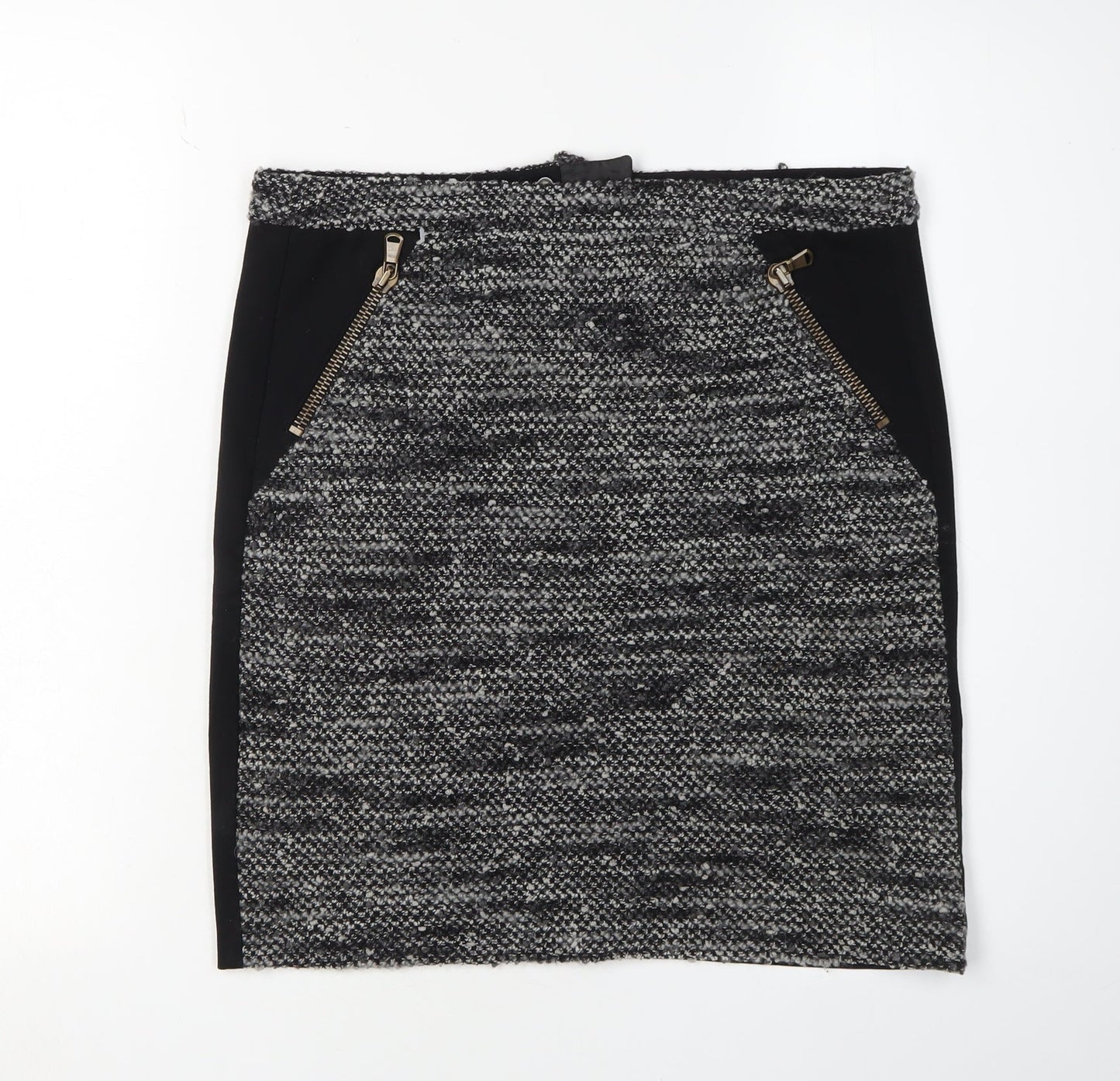 Oui Women's Black Grey Zip Pencil Skirt, Size 12