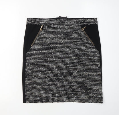 Oui Women's Black Grey Zip Pencil Skirt, Size 12