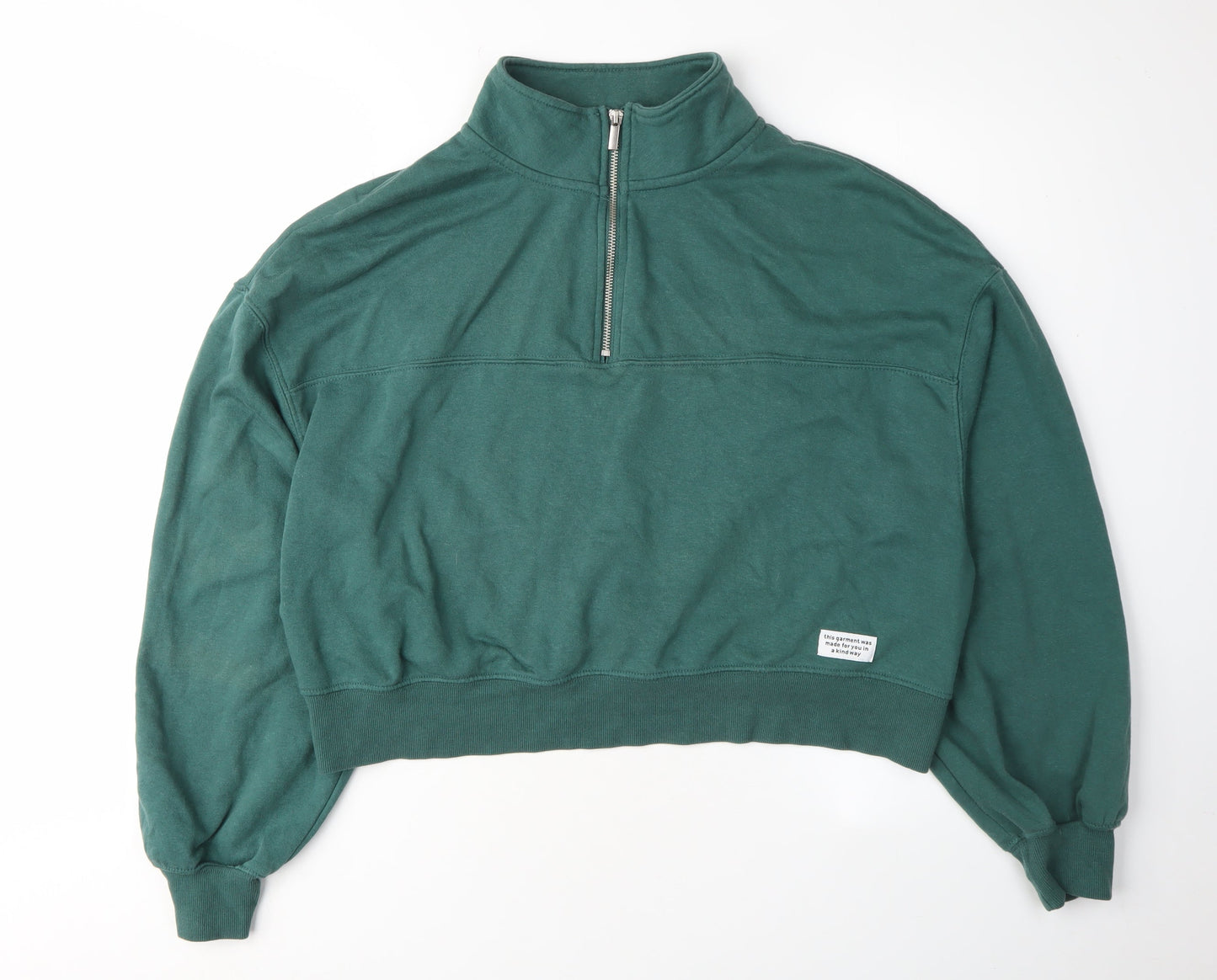 H&M Women Green 1/2 Zip Henley Sweatshirt L