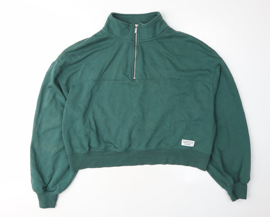 H&M Women Green 1/2 Zip Henley Sweatshirt L