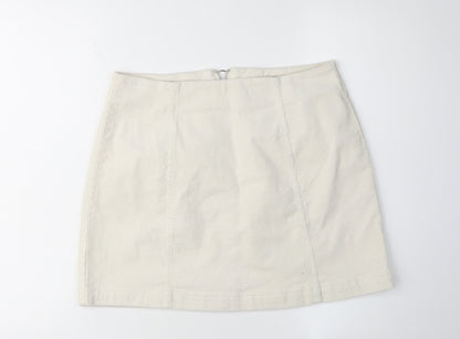Forever 21 Women's White Corduroy Skirt, L, Zip Detail