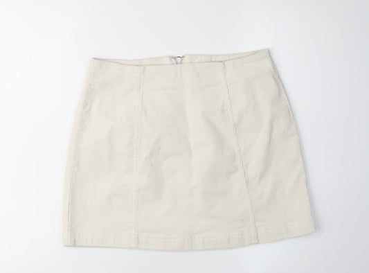 Forever 21 Women's White Corduroy Skirt, L, Zip Detail