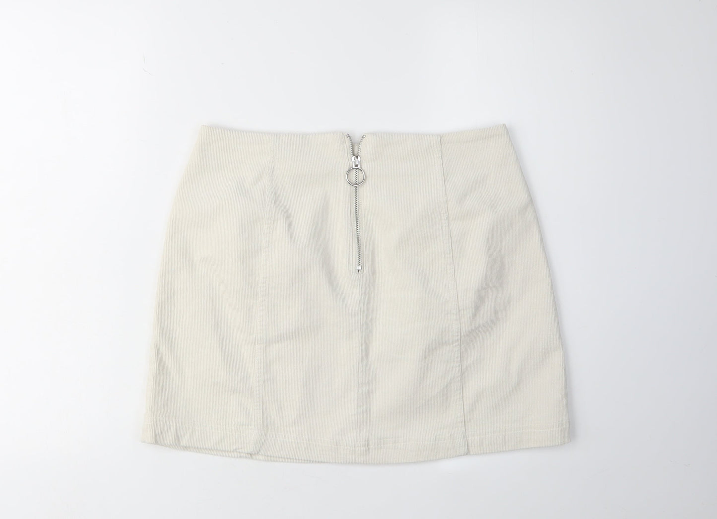 Forever 21 Women's White Corduroy Skirt, L, Zip Detail