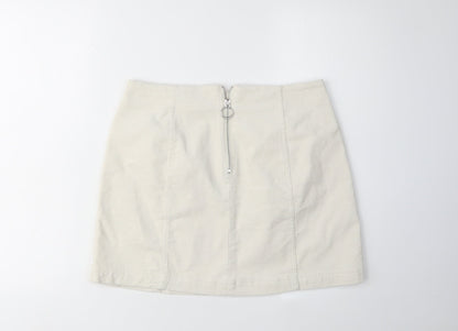 Forever 21 Women's White Corduroy Skirt, L, Zip Detail