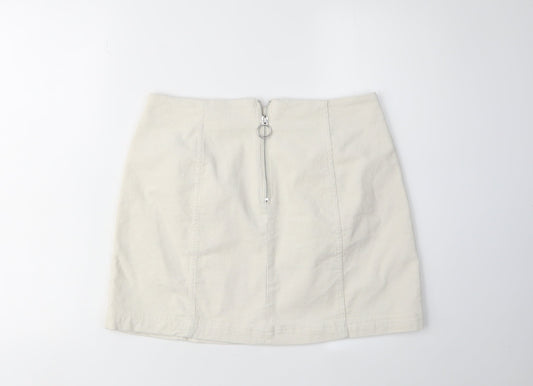 Forever 21 Women's White Corduroy Skirt, L, Zip Detail