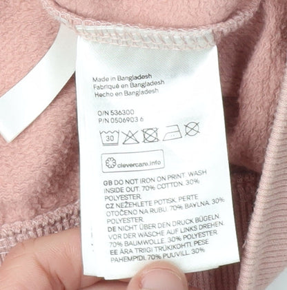 H&M Girls Pink Full Zip Hoodie, Size 14 Years, Embroidered