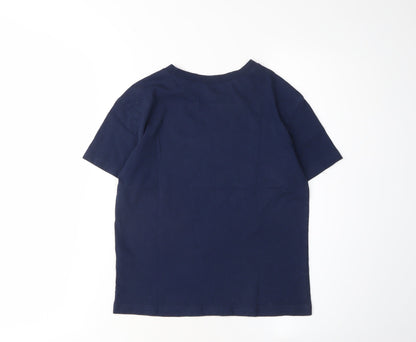 H&M Boys Navy Blue Cotton T-Shirt, Size 8-10Y, Short Sleeve