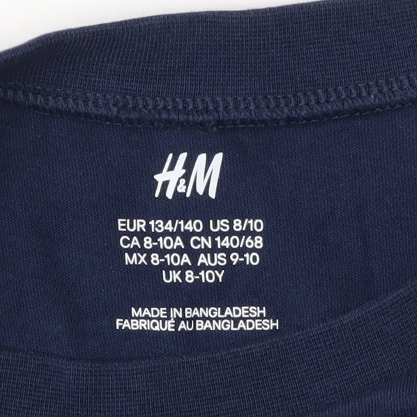 H&M Boys Navy Blue Cotton T-Shirt, Size 8-10Y, Short Sleeve