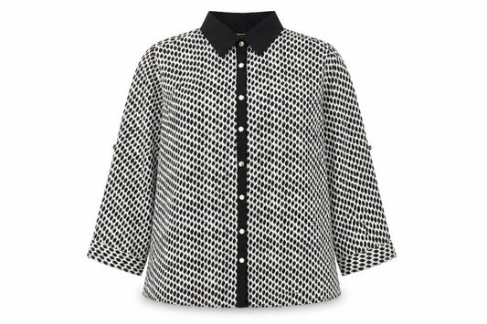 Mix Nouveau Women's Black Geometric Button-Up Shirt S