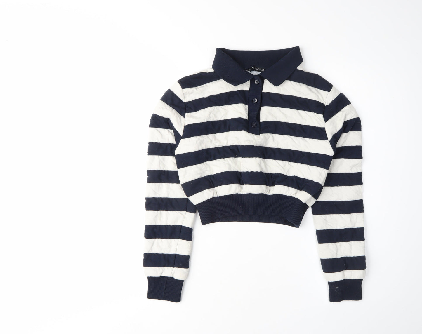 Zara Women's Blue Striped Henley Sweatshirt S