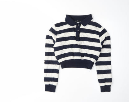 Zara Women's Blue Striped Henley Sweatshirt S