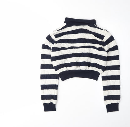 Zara Women's Blue Striped Henley Sweatshirt S