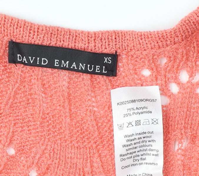 David Emanuel Women's Pink Open-Knit Cardigan XS