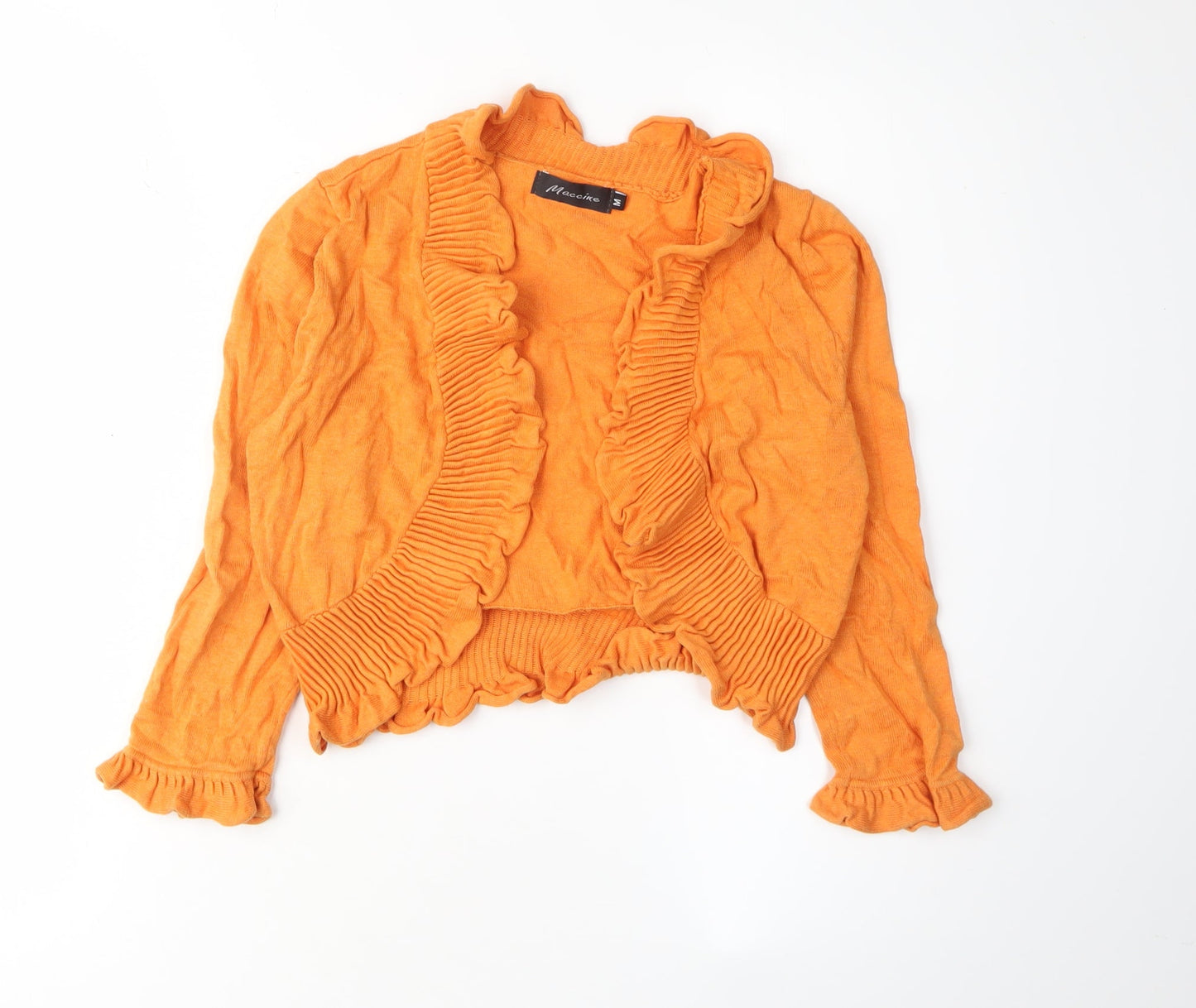 Maccine Women's Orange Ruffle Cardigan Knit M