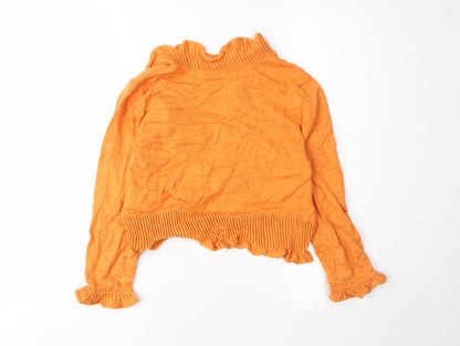 Maccine Women's Orange Ruffle Cardigan Knit M