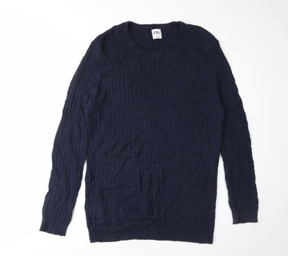 Zara Men's Blue Cotton Cable-Knit Pullover XL