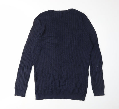Zara Men's Blue Cotton Cable-Knit Pullover XL