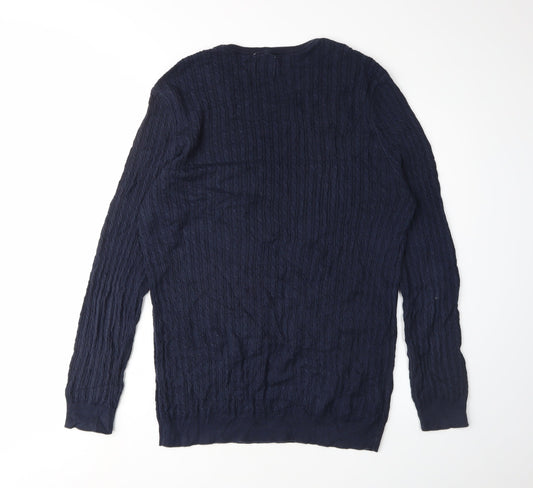 Zara Men's Blue Cotton Cable-Knit Pullover XL