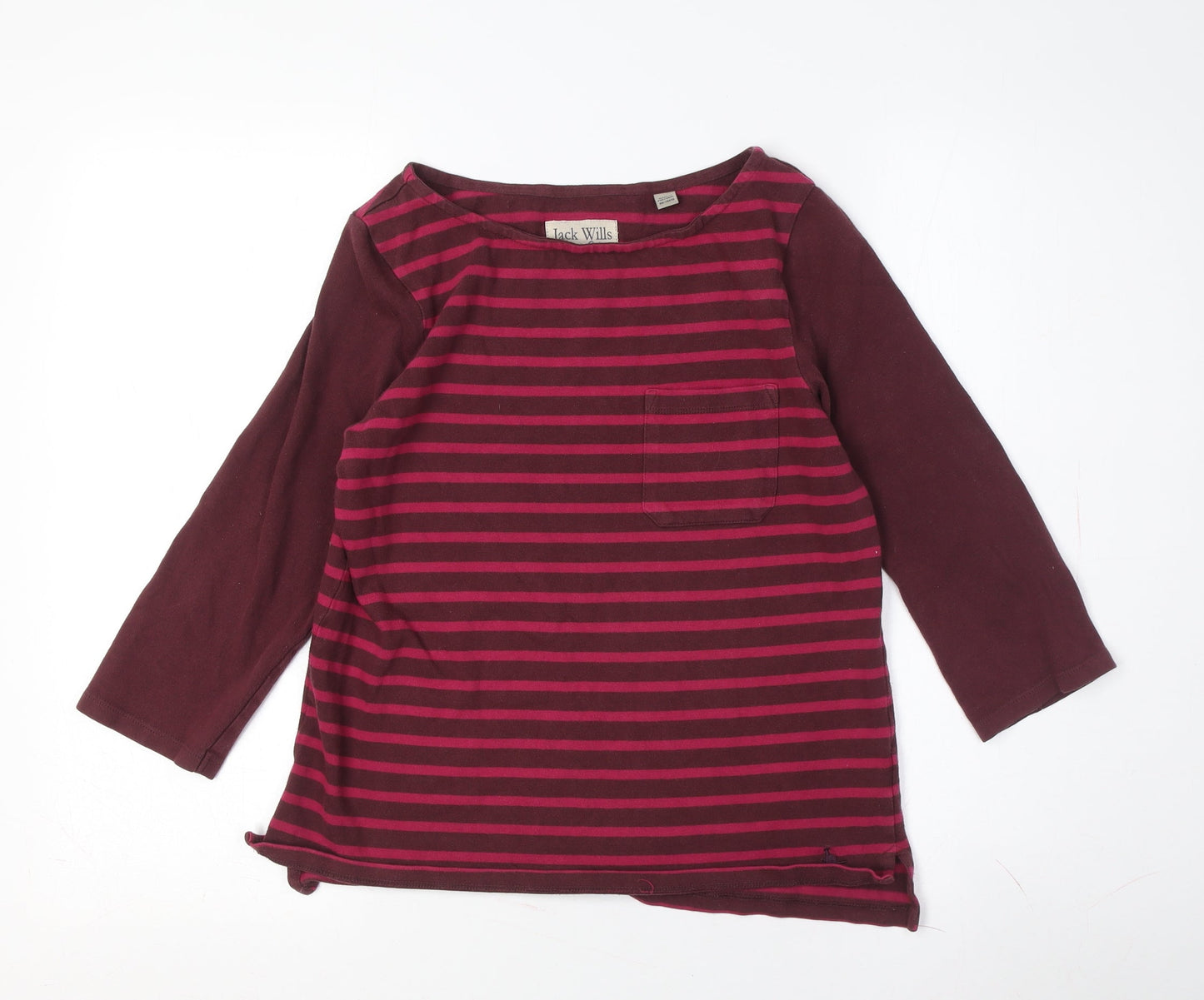 Jack Wills Women's Red Striped 3/4 Sleeve T-Shirt