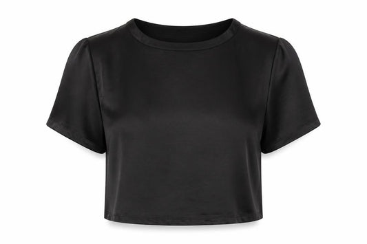 Front view of Club L Women’s Black Cropped Blouse, size UK 10