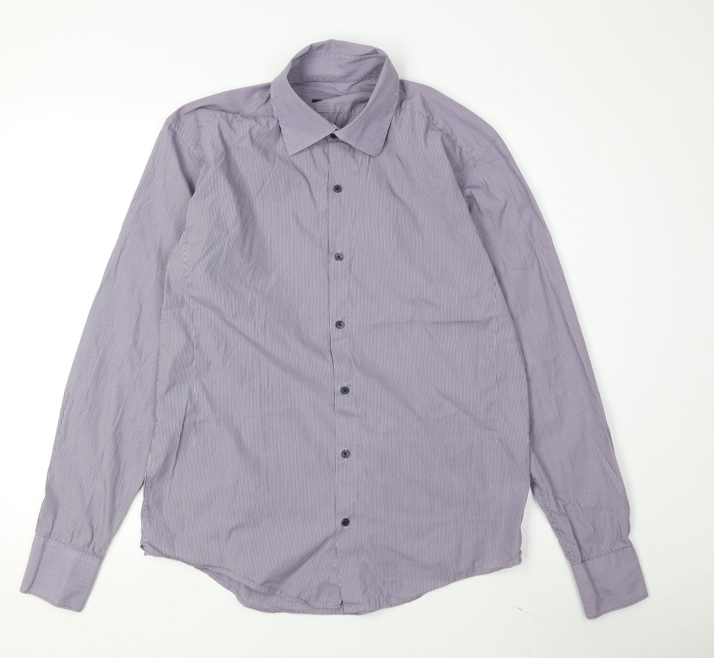 Reiss Men's Purple Striped Long Sleeve Shirt L