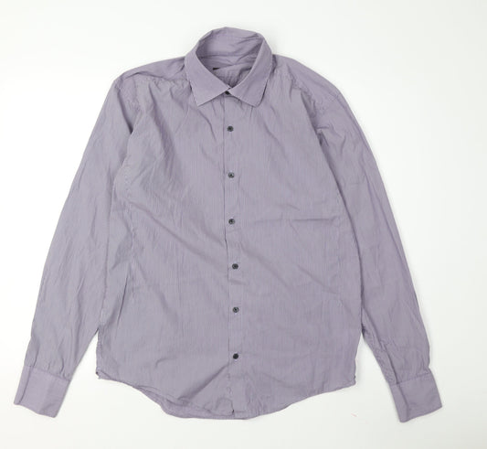 Reiss Men's Purple Striped Long Sleeve Shirt L