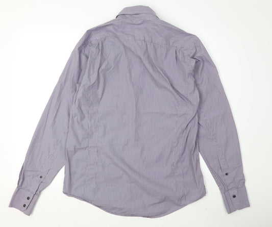 Reiss Men's Purple Striped Long Sleeve Shirt L