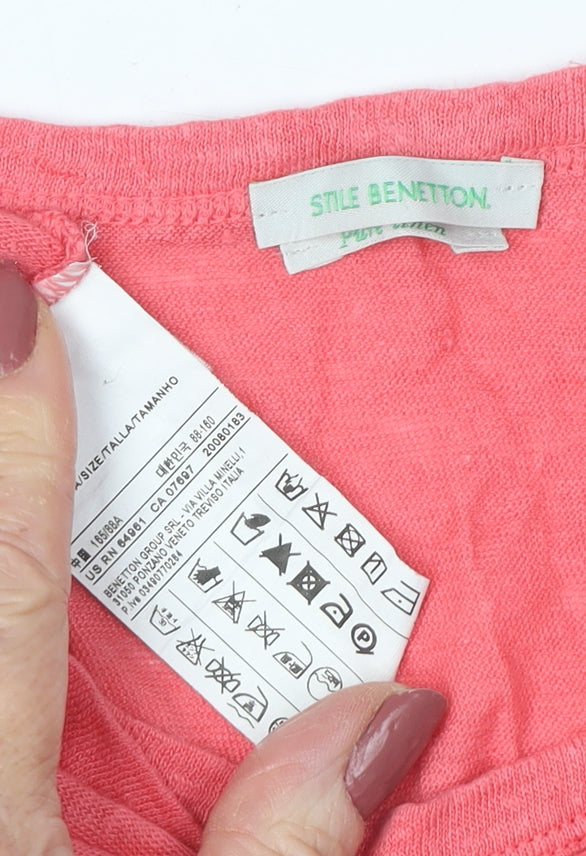 Womens UK Size M Benetton Pink Basic T-Shirt
