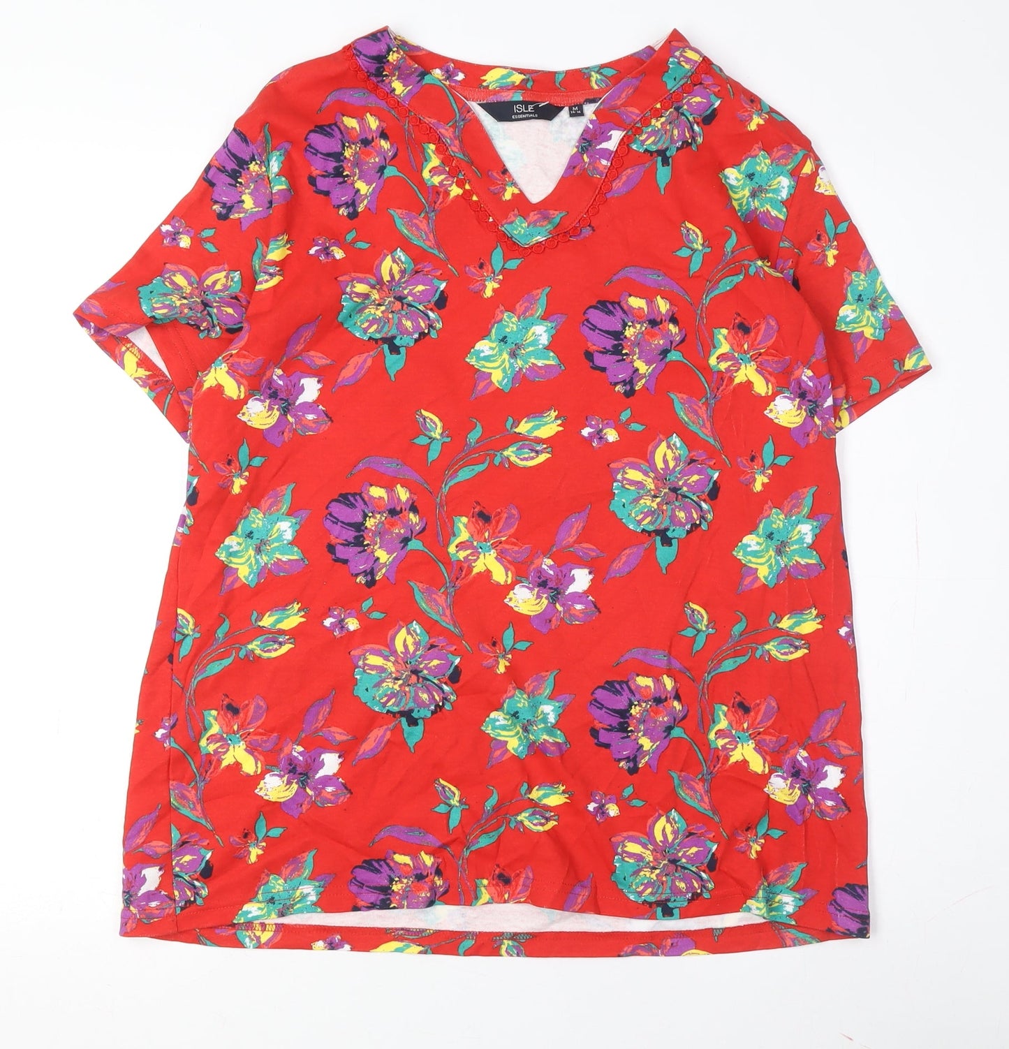 Womens UK Size M Isle Essentials Red Basic T-Shirt