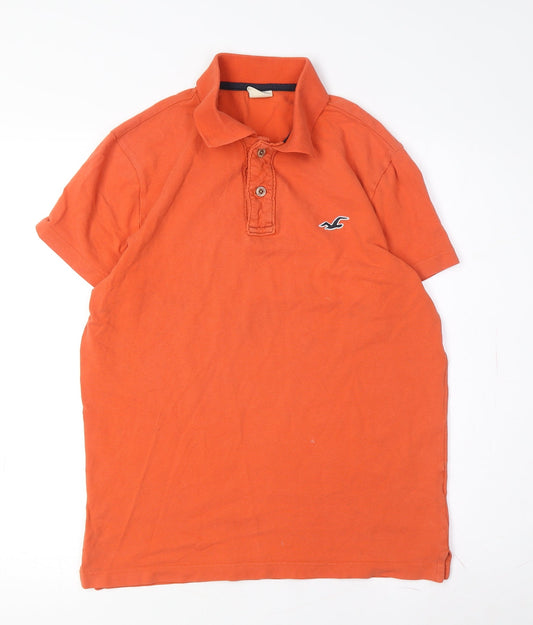 Hollister Men's Orange Polo Shirt, Size S, Cotton, Casual