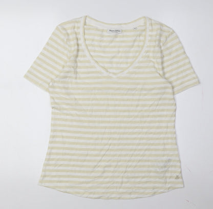 Marc O'Polo Women's Beige Striped V-Neck T-Shirt M