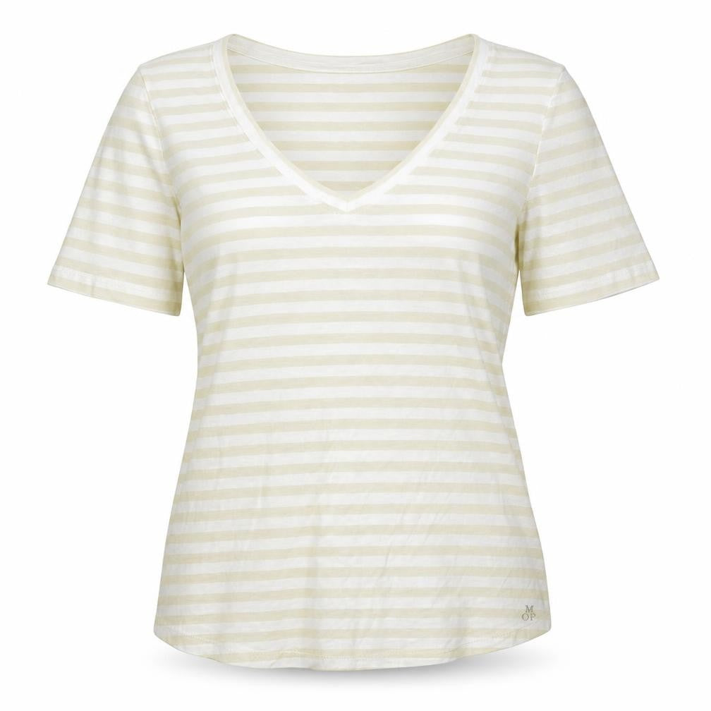 Marc O'Polo Women's Beige Striped V-Neck T-Shirt M