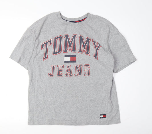 Tommy Jeans Men's Grey Logo T-Shirt - Small, Regular Fit