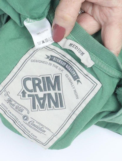 Mens UK Size M Criminal Damage Green  T-Shirt