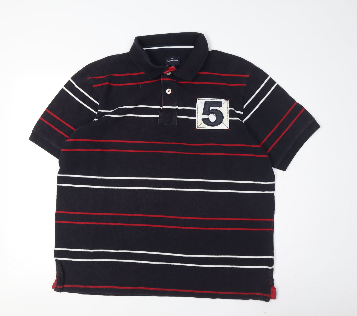 Marks and Spencer Men's Black Striped Polo L Cotton
