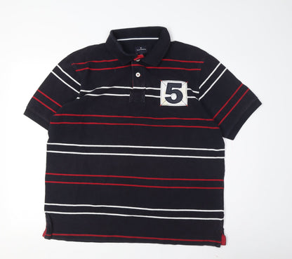 Marks and Spencer Men's Black Striped Polo L Cotton