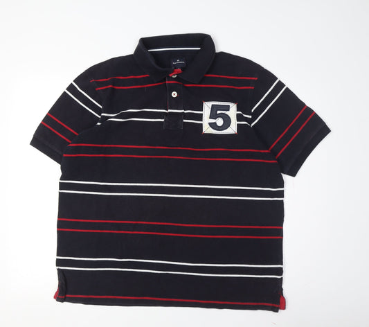 Marks and Spencer Men's Black Striped Polo L Cotton