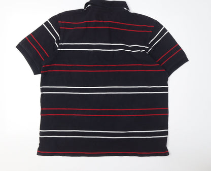Marks and Spencer Men's Black Striped Polo L Cotton
