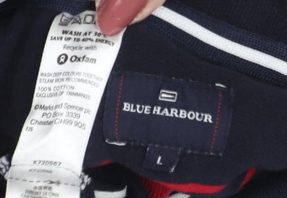 Marks and Spencer Men's Black Striped Polo L Cotton