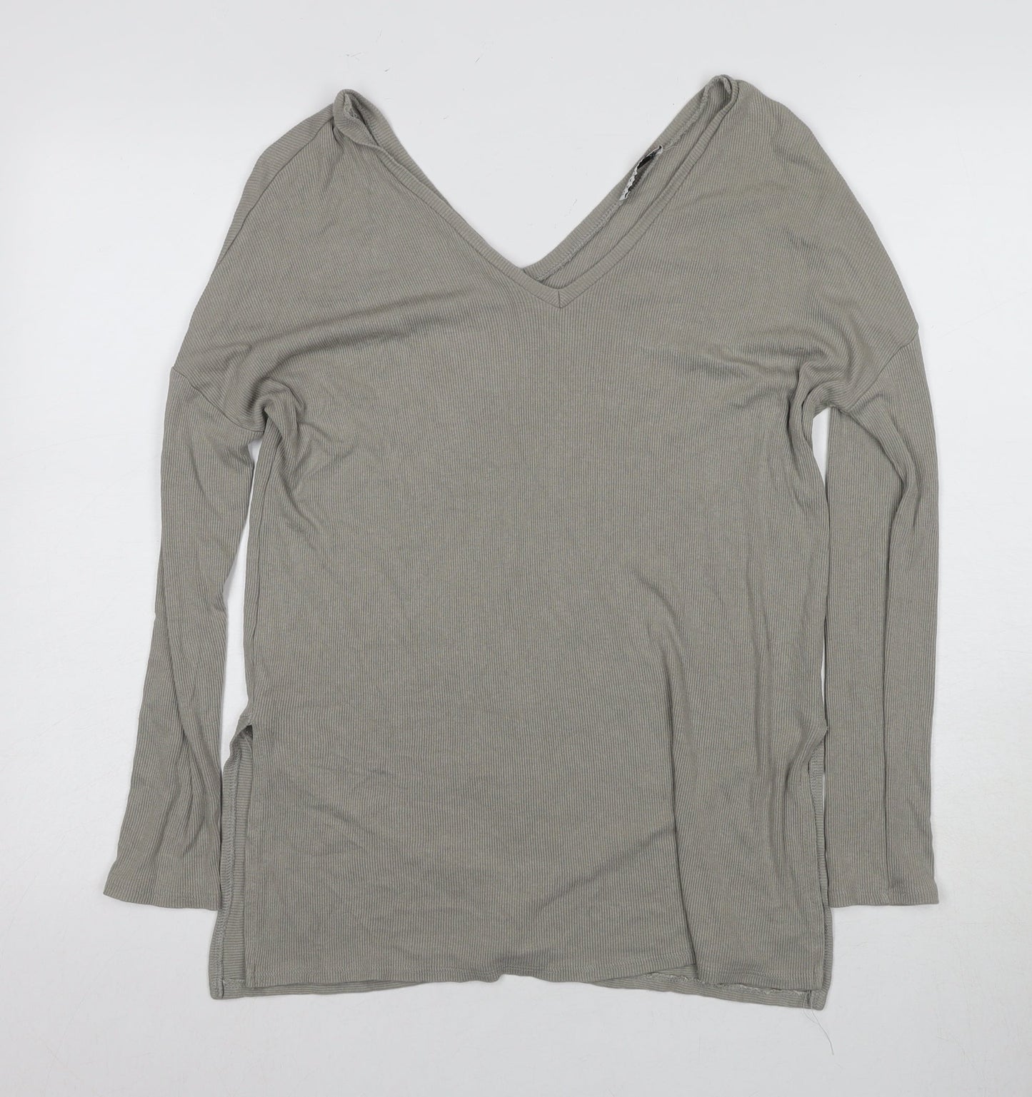 Oxxo Grey V-Neck Long Sleeve Women's Top, Size S