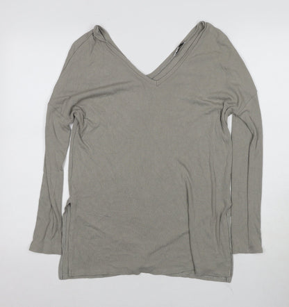 Oxxo Grey V-Neck Long Sleeve Women's Top, Size S