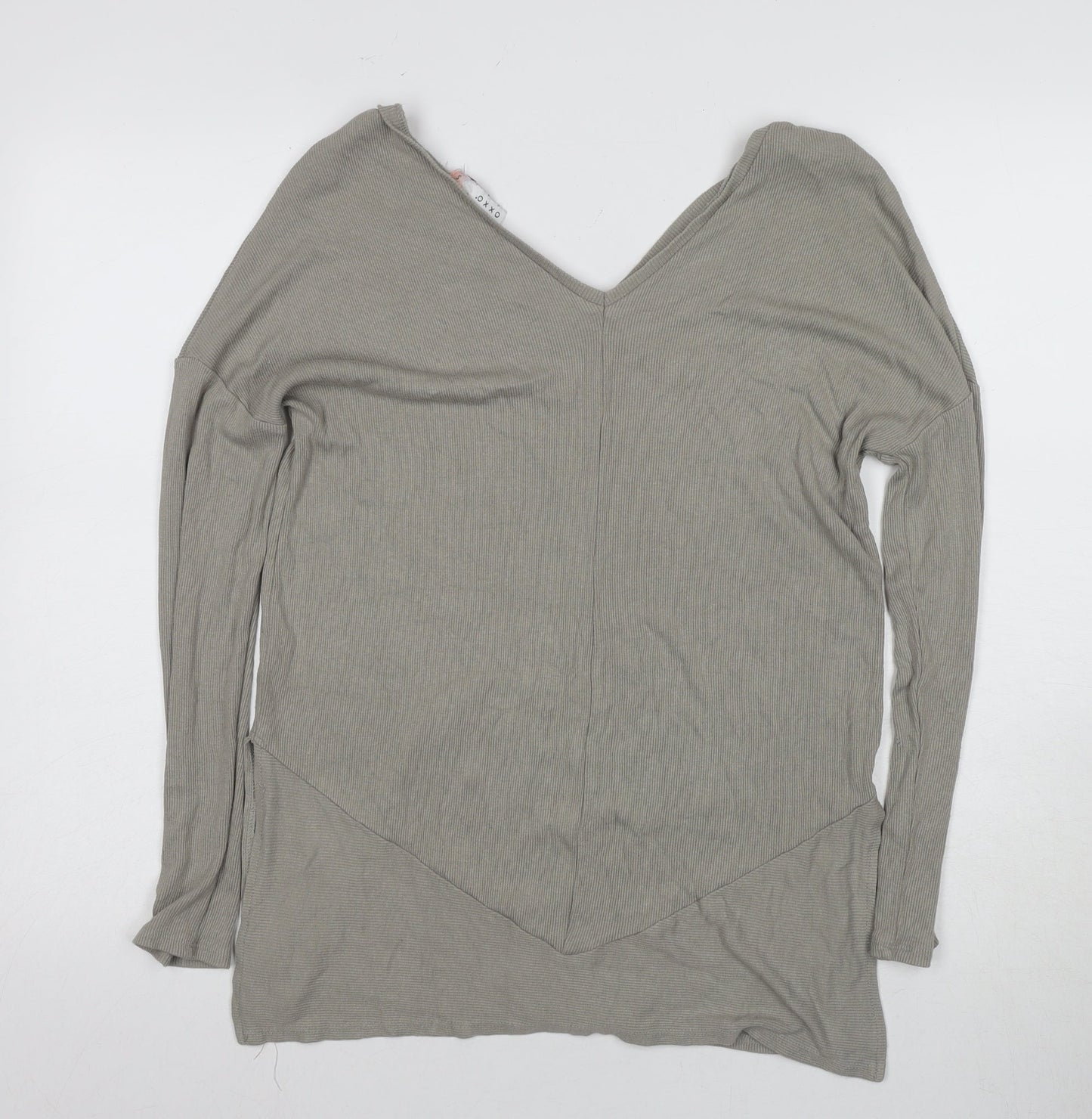Oxxo Grey V-Neck Long Sleeve Women's Top, Size S