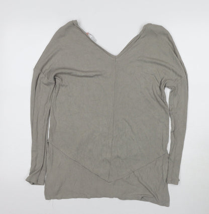 Oxxo Grey V-Neck Long Sleeve Women's Top, Size S
