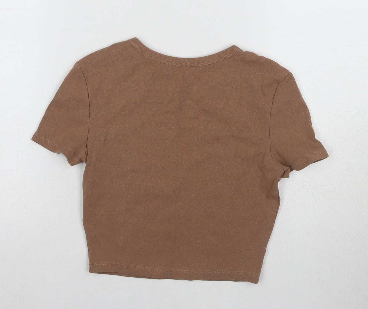 Womens UK Size 6 Zara Brown Basic T-Shirt