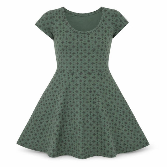 Front view of C&A Women's Green XS A-Line Geometric Knee Length Dress