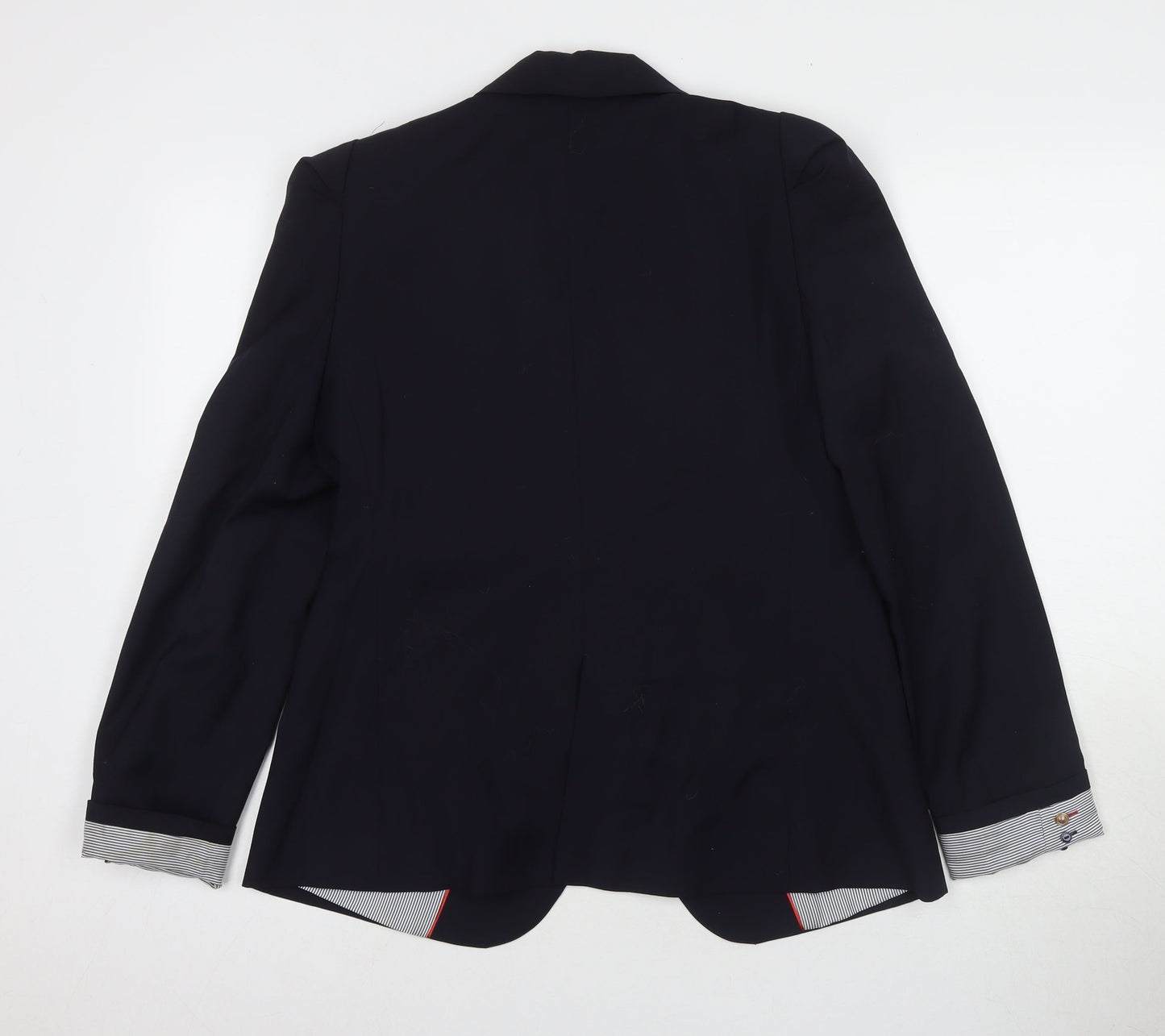 Zara Women's Pinstripe Black Blazer L, Wool, Notch Lapel