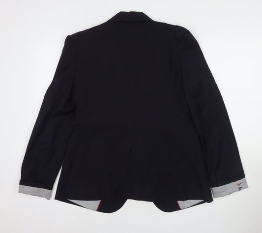 Zara Women's Pinstripe Black Blazer L, Wool, Notch Lapel