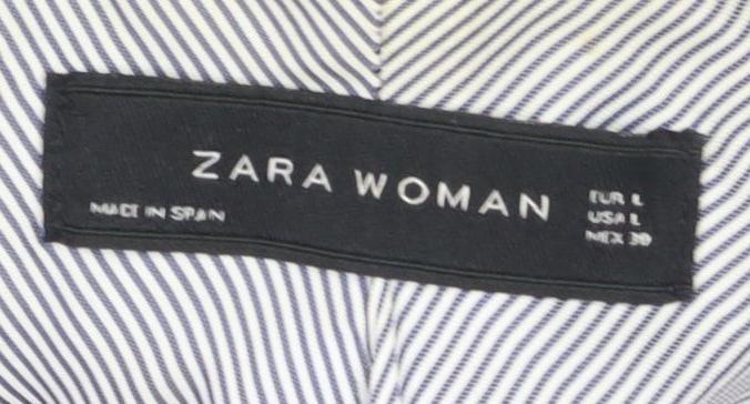 Zara Women's Pinstripe Black Blazer L, Wool, Notch Lapel